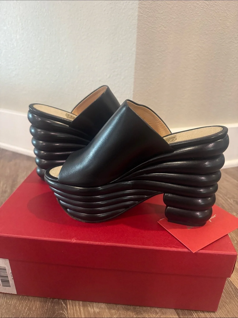 Salvatore Ferragamo Miley Platform Leather Mule  Size 8C Black